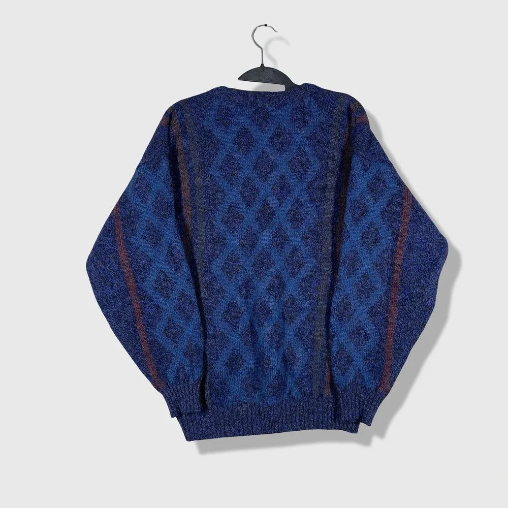 Byford Wool Sweater Mens L Blue Geometric Vintage Grandpacore Made in England